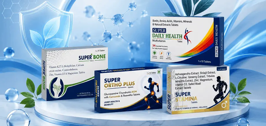 DR Bilal Healthcare nutraceutical products including Super Daily Health, Super Bone, Super Ortho Plus and Super Stamina